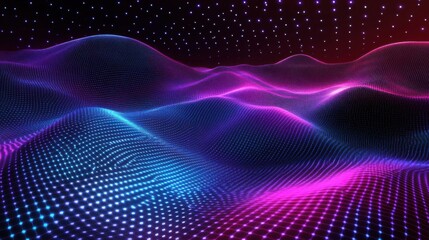 Abstract digital landscape with glowing particles. Futuristic technology background. Vector illustration.
