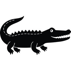 A minimal crocodile shape with a long body and simple teeth, vector design.
