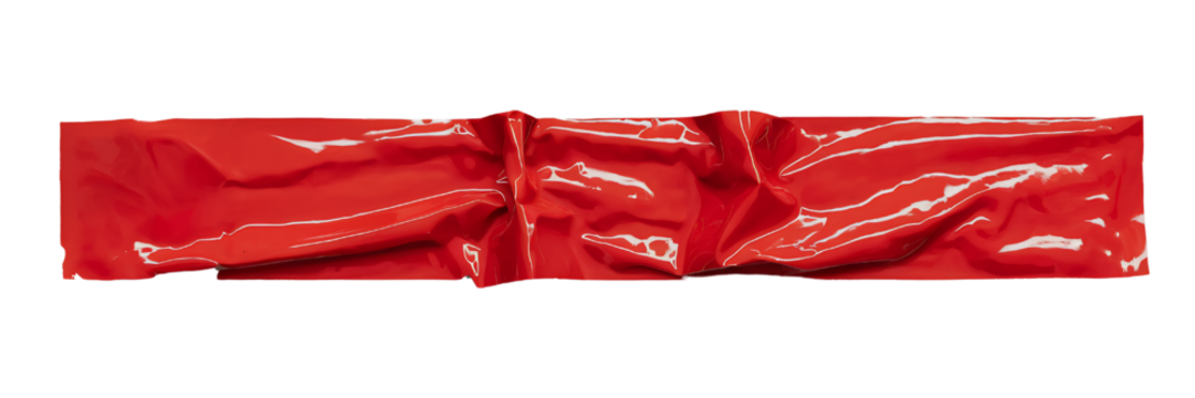 Slightly Wrinkled Red Tape on a Reflective Surface