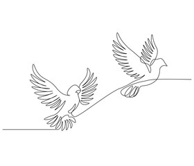 Continuous one line drawing of pigeon. Bird symbol of peace and freedom. Single line drawing illustration of flying dove. style Concept vector art. Doodle line illustration.