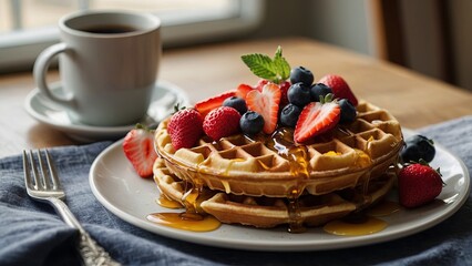 waffles with berries and chocolate
