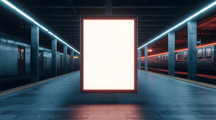 Empty Advertising Space in Modern Subway Station at Night