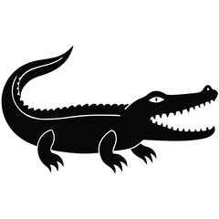 A minimal crocodile shape with a long body and simple teeth, vector design.
