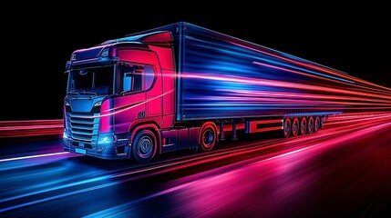 Colorful Motion Blur of Truck in Neon Lights at Night