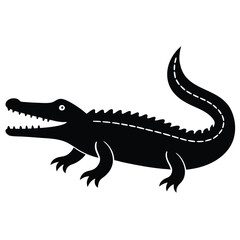 A minimal crocodile shape with a long body and simple teeth, vector design.