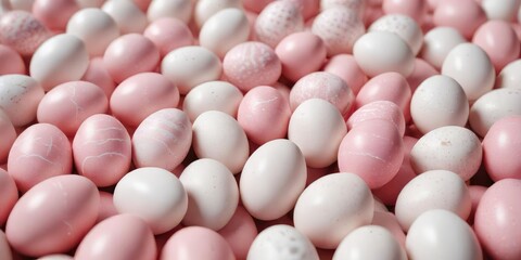 Close up of a pattern made of pink and white Easter eggs, Easter, delicate, arrangement