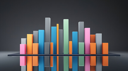 Obraz premium Vivid 3D Bar Chart with Gradient Colors on Reflective Surface, Modern Data Visualization Concept