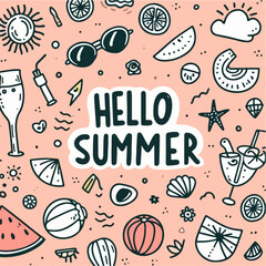 Hello summer greeting, invitation, and poster concept design