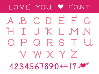 Cute vintage serif font, hand drawn monospace alphabet, letters and numbers vector illustration