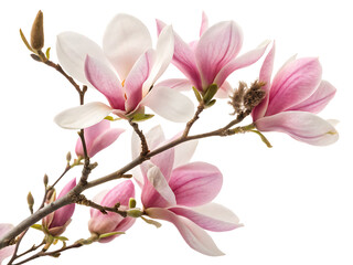 A photo featuring a branch of pink flowered magnolia