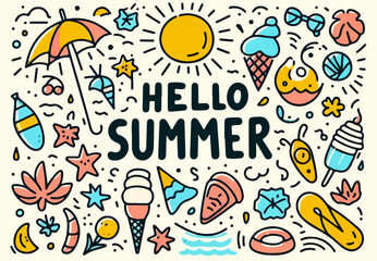 Hello summer greeting, invitation, and poster concept design