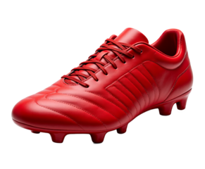 Red soccer shoe with laces on transparent background