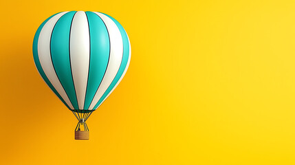 Fototapeta premium Turquoise and white hot air balloon on yellow backdrop