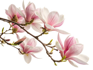 A photo featuring a branch of pink flowered magnolia