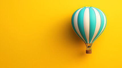 Fototapeta premium Turquoise and white hot air balloon on yellow backdrop