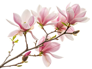 A photo featuring a branch of pink flowered magnolia