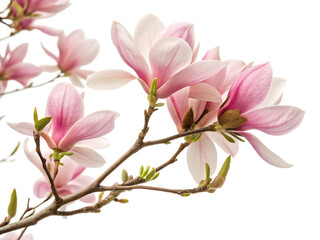 A photo featuring a branch of pink flowered magnolia
