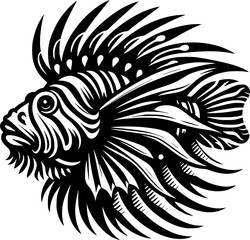 black and white lionfish, lionfish vector art