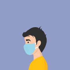 Man wearing medical mask to protect COVID-19 or prevent disease, flu, air pollution, contaminated air, world pollution, HMPV, human metapneumovirus concept.