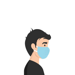 Man wearing medical mask to protect COVID-19 or prevent disease, flu, air pollution, contaminated air, world pollution, HMPV, human metapneumovirus concept.