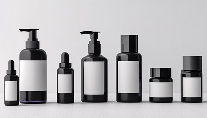 Minimalist Monochromatic Skincare Collection Featuring Bottle with Blank Label Mockup for Custom Branding and Design Inspiration