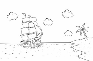hand drawn illustration of a ship