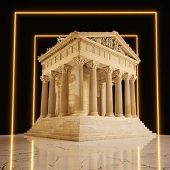 Obraz premium Ancient Greek temple with a golden frame on a marble foundation, sacred, old temple