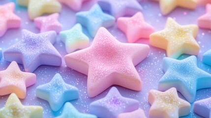 Star-shaped bokeh in mixed pastel shades, whimsical and playful, imaginative abstraction