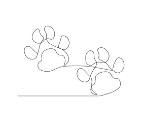 Continuous one line drawing of footprint pet, dog or cat. Paw prints. Single line drawing illustration of Foot marks . style Concept vector art. Doodle line illustration.