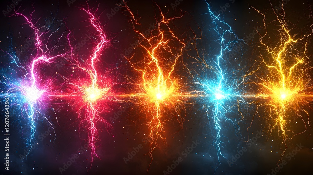 Aufkleber Electrifying multicolored sparks with sharp lightning like branching patterns isolated on a transparent background for high energy graphic designs and visuals