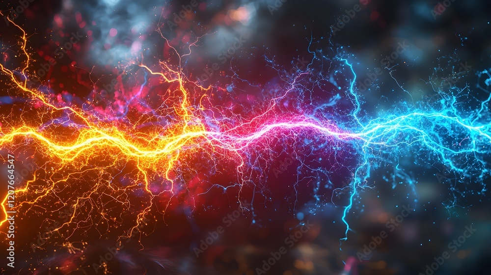 Aufkleber sharp branching electric sparks in vibrant multicolored hues glowing brightly and set on a transpare