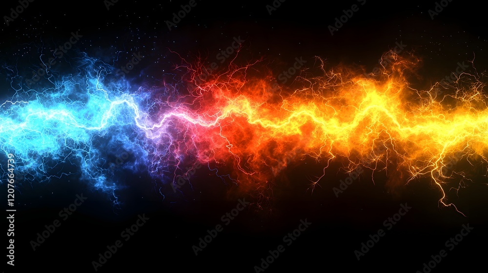 Aufkleber High energy multicolored electrical sparks glowing and branching out like lightning isolated for futuristic design and visuals  Abstract power and technology concept with dynamic electric effects