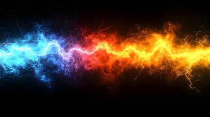 Fototapeta premium High energy multicolored electrical sparks glowing and branching out like lightning isolated for futuristic design and visuals Abstract power and technology concept with dynamic electric effects