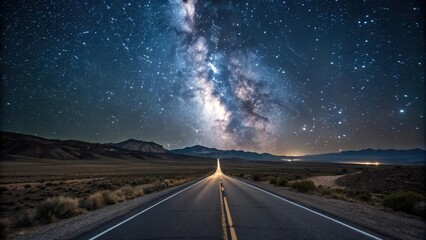 Naklejka premium An otherworldly pulsing glow envelops a deserted highway under a starry night sky, sci-fi, neon lights, mysterious