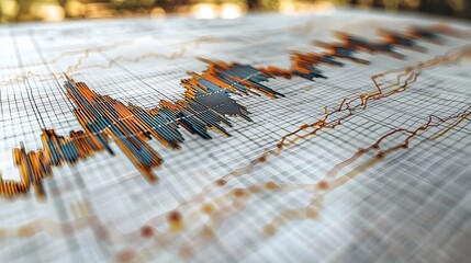 Detailed and Colorful Line and Bar Charts Overlaid on a Crisp White Background with a Delicate Grid Perfect for Data Analysis and Financial Visualization