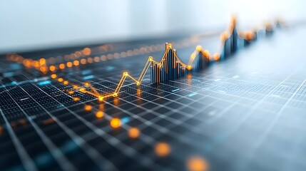 Striking professional data visualization with detailed line and bar charts set on a clean white backdrop with a subtle grid pattern  Ideal for finance business technology or analytics concepts