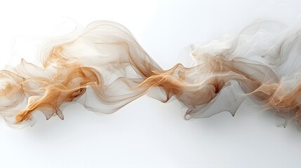 Soft and warm smoke trails forming elegant graceful curves and mesmerizing lines on a pristine white background creating a delicate ethereal visual effect