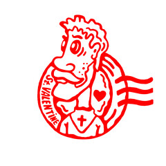 Red postage stamp with Saint Valentine, symbol of a letter of confession of love, valentine