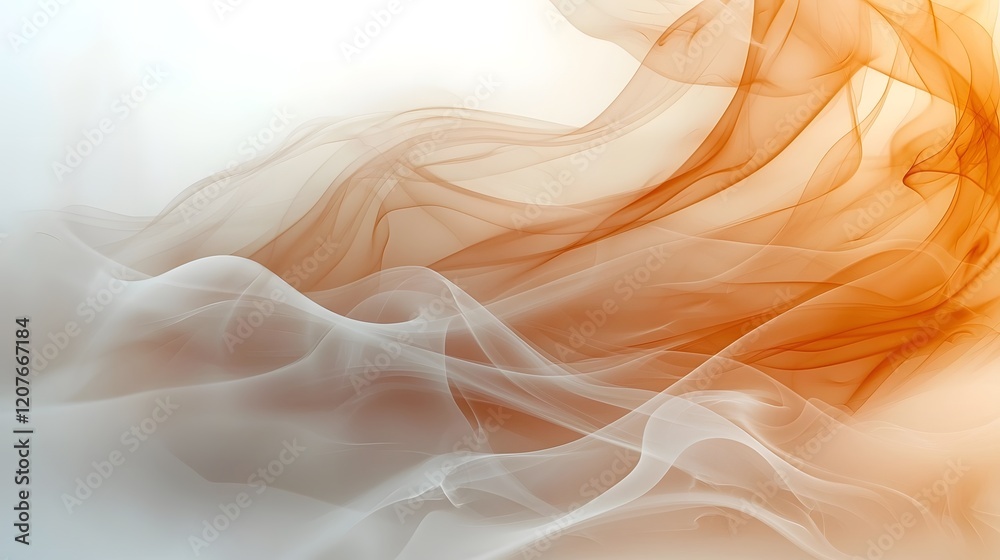 Poster Captivating abstract image showcasing the graceful patterns and flowing lines of warm drifting smoke on a serene white background creating a calming and ethereal aesthetic