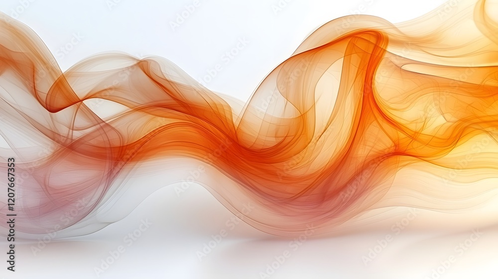 Poster graceful warm toned smoke curves smoothly and delicately flowing across a pure white background radi