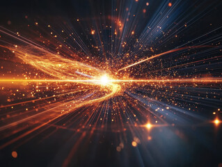 Fototapeta premium Dynamic simulation showcases spallation inside a particle accelerator with high-energy collisions and intricate energy patterns against a dark backdrop