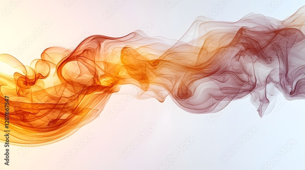 Poster warm flowing smoke trails gracefully blending and dispersing into a clean white background capturing