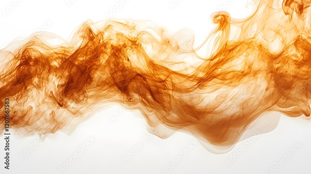 Poster Warm colored smoke trails with smooth flowing shapes softly blending into a clean white background capturing delicate motion and a sense of elegant ethereal energy