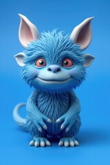 Fototapeta premium Adorable blue furry creature with big eyes and pointy ears. Perfect for children's books, animation, or cute character design.