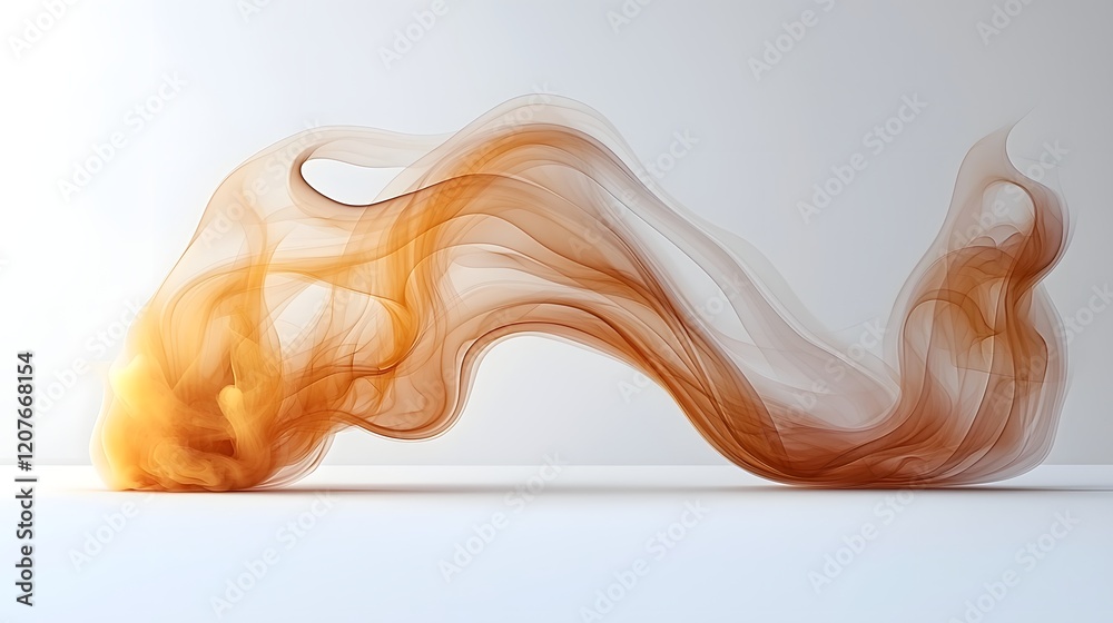 Poster Gracefully floating smoke patterns with warm flowing curves and wispy tendrils dispersing across a pristine white backdrop  An elegant minimalist and serene digital