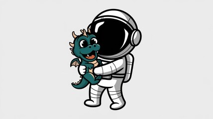 Obraz premium A vector illustration of a cute astronaut holding a dragon, white background Generative AI