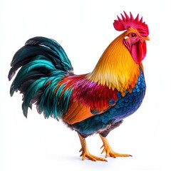 Fototapeta premium A colorful rooster stands on a white background
