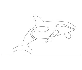 Continuous one line drawing of orca whale. Single line drawing illustration of whale killer fish. Logo,symbols and design style Concept vector art. Doodle line illustration.