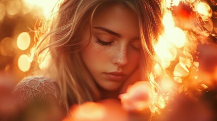 Fototapeta premium Warm-toned golden bokeh with faint red accents, sophisticated elegance, soft blur 