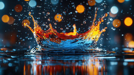 Colorful splashes of liquid burst against a dark backdrop, showcasing vibrant red, yellow, and blue hues in a mesmerizing abstract display